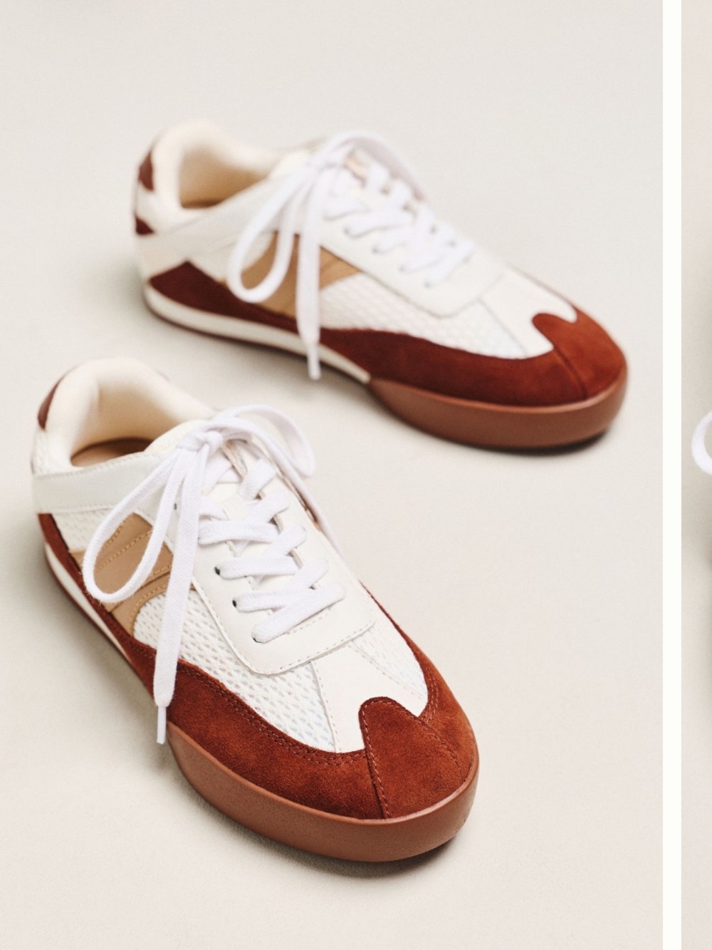 Women's White and Brown Athletic Sneakers